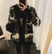 Japan to buy green camouflage jacket mens medium-long Korean loose trend spring knitted cardigan