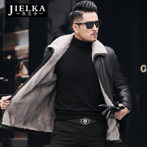 Haining mink jacket mens mink fur whole mink liner coat fur integrated deer leather jacket