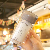 Glass-cup double layer thermal insulation anti-fall Ladies portable anti-scalding hand student cute minimalist frescoed fresh moron cup