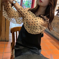 2021 spring new fairy web yarn Podot shirt Sexy medium long style harness with dress and two sets of womens clothing