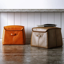Light luxury American cloakroom square shoe stool makeup leather footstool new designer personality soft bag short pier spot