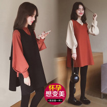 Pregnant women Spring suit Net red spring new skirt fashion long sleeve top maternity dress spring and autumn