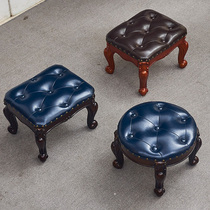American light luxury all solid wood small square stool living room coffee table stool multi-functional low stool home can sit leather changing shoe stool