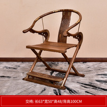 Mahogany circle chair Chinese style traffic chair Living room furniture Chicken wing wood leisure chair Antique backrest chair Classical solid wood folding chair