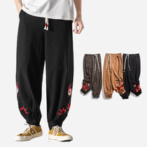 Zuodu large size mens cotton linen summer lantern pants retro embroidery casual Haren pants Chinese style pants men