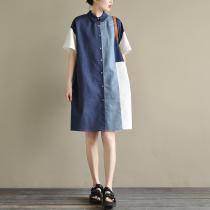 Pregnant Woman Summer Clothing 2022 New Collared Hemp Material Short Sleeve Loose large code medium length Thin Shirt Dress Spring Autumn