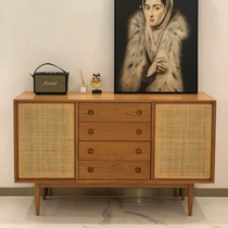 Nordic Solid Wood Rattan Chic Dining Side Cabinet Living-room Hyun Guan Cabinet Tea Water Cabinet Small Family Home Cherry Color TV Containing Cabinet