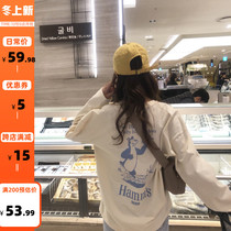 The smallest sea Korean version of simple cartoon print spring coat loose casual Joker slim long sleeve T-shirt women tide