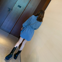 Early autumn dress French retro niche temperament thin skirt Net red professional senior design sense Cowboy blue dress