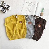 Spring and autumn Childrens pure cotton line waistcoat 3-year-old baby knit cardio-hoodie vest infant 4 boys girl kshoulder
