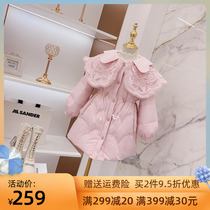 Girls down jacket 2022 winter new product foreign style Korean style lapel shawl princess wind mid-length childrens down jacket