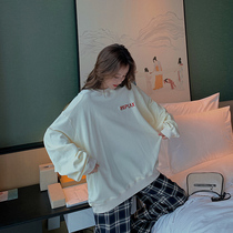 Hong Kong tide brand 22 spring and autumn new round neck loose sweater female Korean version solid color all-match long-sleeved off-shoulder casual top