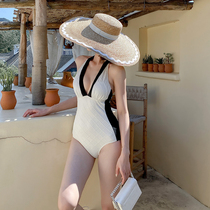 Swimsuit female one-piece black and white contrast color retro light luxury French small fragrance style simple fairy fan Xianlian thin belly cover hot spring