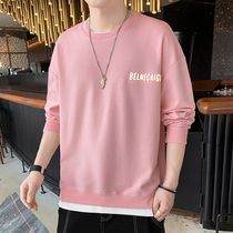 Pink mens long sleeve T-shirt spring and autumn trend loose round neck base shirt Korean casual Joker autumn clothes