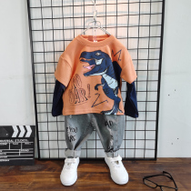 Childrens clothing boy suit spring and autumn 2021 new baby spring childrens foreign style dinosaur children Korean version tide handsome