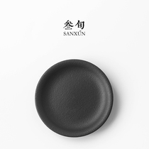 Sanxun black pottery coaster Ceramic teacup holder Zen heat insulation mat Kung Fu tea set Tea ceremony accessories Tea mat