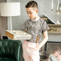 Lewen Jubilee fashion big boys shirt 2021 summer new style English style Plaid breathable short sleeve teenager