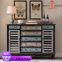 American Countryside Retro Shutters Solid Wood Flip-Bucket Shoes Cabinet Tea Water Cabinet Coffee Cabinet Lockers Genguan Cabinet Dining Side Cabinet