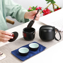 Black pottery travel tea set One pot two cups portable storage bag Office ceramic Kung Fu bluestone glaze tea pot