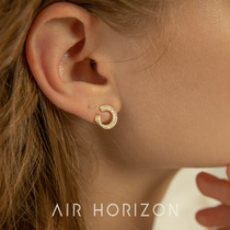 AIR-HORIZON ZIRCON EARRINGS METAL TEXTURE WOMEN CIRCLE Ear Nail Irregular Retro Personality Ear Ornaments