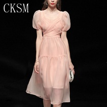 CKSM2021 new temperament sexy waist long skirt gauze skirt thin mid-length fairy dress goddess fashion