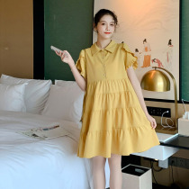 Summer dress pregnant woman dress with long style lotus leaf lace short sleeves loose big code shirt dress not to be pregnant with dress damp