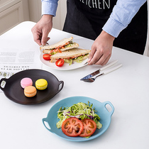 Nordic household ceramic dish Western plate steak plate steak plate black tableware breakfast plate matte salad plate pasta