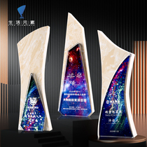 Creative marble color printing trophy custom crystal trophy medal custom Honor Prize lettering Enterprise Award product