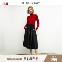 QIQI Fur skinny 20) black brown lambskin pine waist zipper slim skirt skirt women