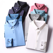Autumn New silky seamless rubber elastic non-iron men slim shirt thin casual long sleeve shirt