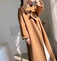 Big lapel double-sided cashmere coat women 2021 Winter new Korean handmade long lace wool woolen coat