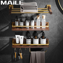 Light luxury non-perforated Nordic solid wood toilet rack wall-mounted bathroom storage cosmetics towel