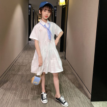 South Korea 2021 new summer girls short sleeve dress casual child shirt dress