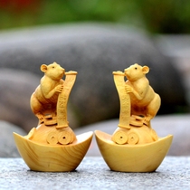 Small leaf boxwood carving solid wood zodiac feng shui fortune money rat car car living room ornament handicraft gifts