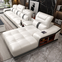 Leather sofa Modern minimalist first floor cowhide living room size apartment leather art sofa Chaise longue complete combination furniture