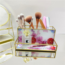  Chinese style light luxury makeup brush barrel transparent glass beauty brush storage barrel Brush brush desktop storage box without lid