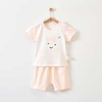 Baby Shang Baby Summer Thin Set 1-year-old Shoulder Open Cotton Haren Pants Mens Baby Clothes 2 Female Treasure Short Sleeve
