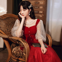 Toast dress bride 2020 new autumn and winter long-sleeved back door evening dress dress can usually be worn thin and thickened