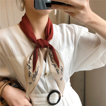 Japanese boutique silk scarf womens autumn Korean style elegant letter sharp corner professional printing all-match small scarf