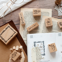 Paper dyed sky and orange hand account basic hand account wooden retro seal cartoon character frame English wooden seal