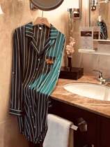 Star Same Black Striped Spring Summer Emulation Silk Slip Sleeping Dress Long Sleeve Pyjamas Woman Thin Embroidered Little Milk Dog