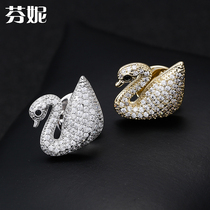 European and American high-end elegant swan blouse womens shirt small collar pin zircon corsage fashion coat pin coat badge accessories