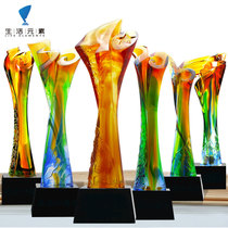 High-end glass trophy personalized custom custom-made Anniversary Commemorative Enterprise Award commemorative crystal trophy production