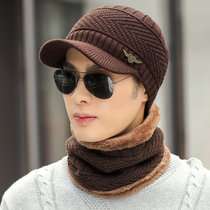 Mens winter hat scarf suit plus velvet warm knitted wool hat mens winter fashion Korean version of neck cotton cap