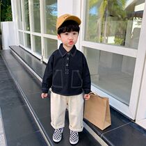 Monee boys 2021 spring and autumn new long-sleeved shirt childrens foreign style shirt baby Korean version solid color top