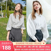 Three color 2020 autumn new womens clothing professional medium-long salt lantern sleeve shirt wear wild white shirt women