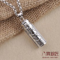 Eight treasures silversmith S925 sterling silver six-character truth pendant hanging tag Thai silver to ward off evil spirits