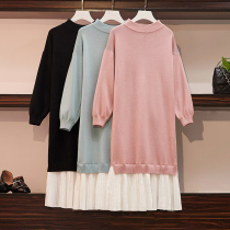 Maternity dress winter dress chiffon stitching pregnant woman long sweater pregnant woman base shirt female long maternity dress