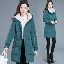 2021 winter clothes down quilted womens long cotton-padded jacket top middle-aged mother fashion warm hooded coat cotton coat