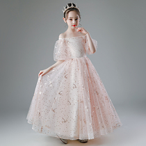 Pink girl dress Princess dress childrens wedding dress puffy gauze flower girl birthday performance host piano costume